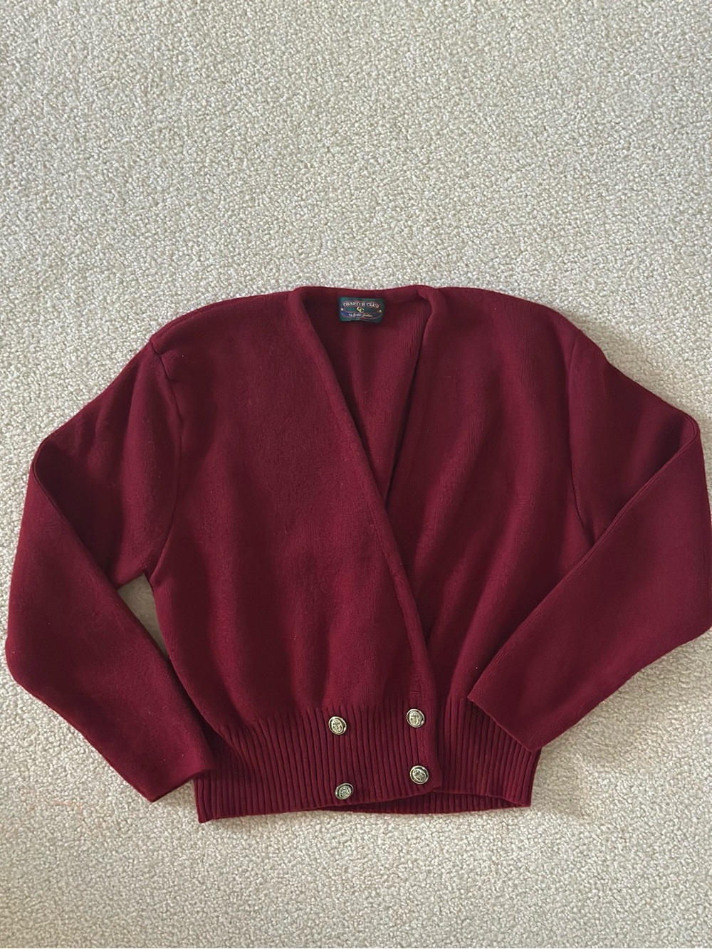 Charter Club Vintage Deep Burgundy Double-Button V-Neck Cardigan